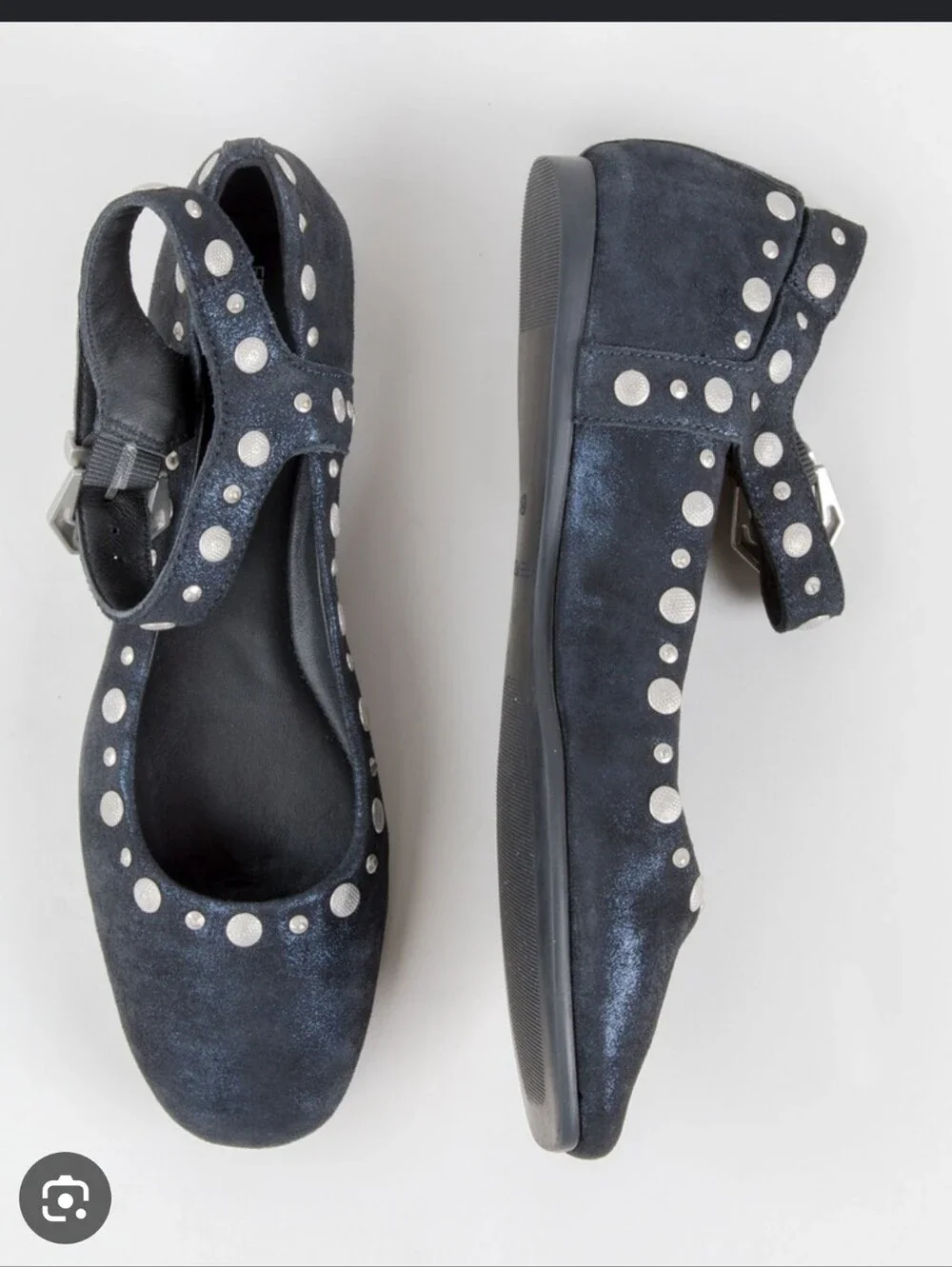 Free People Navy Metallic Mystic studded Mary Jane Flats size 9.5